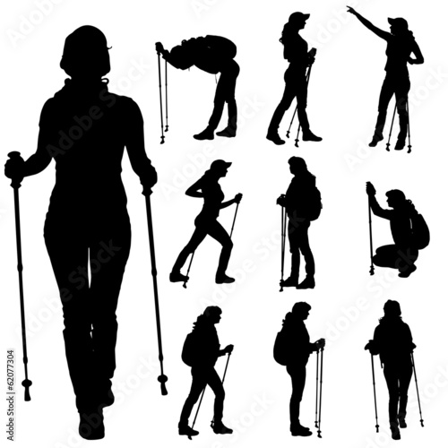 Vector silhouettes of people with walking bare.