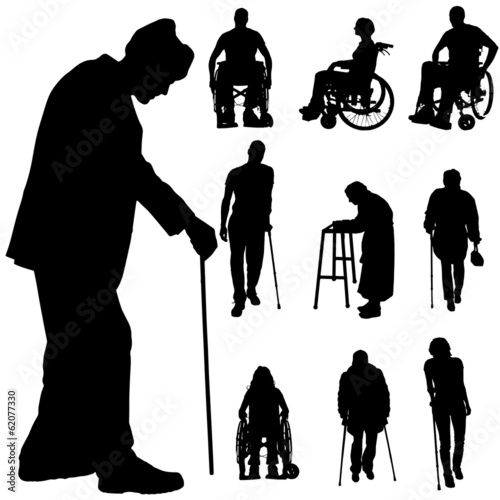 Vector silhouette of disabled people.