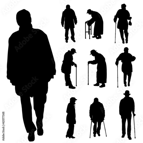 Vector silhouette of old people.