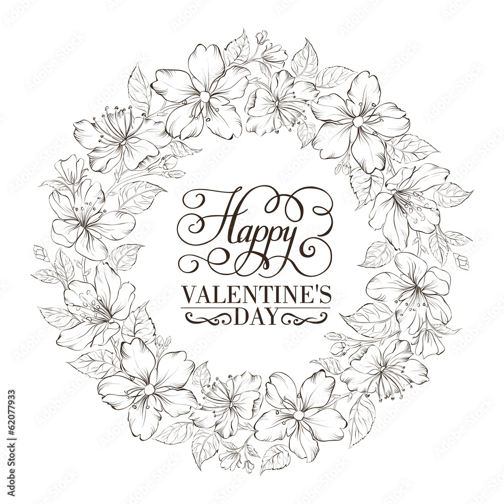 Floral wreath - Valentine design.