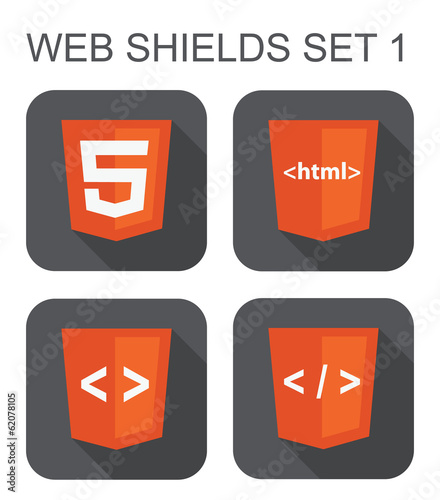 vector collection of html web development shield signs: html5, t