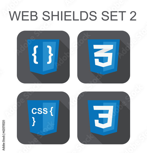 vector collection of css web development shield signs: css3, sty