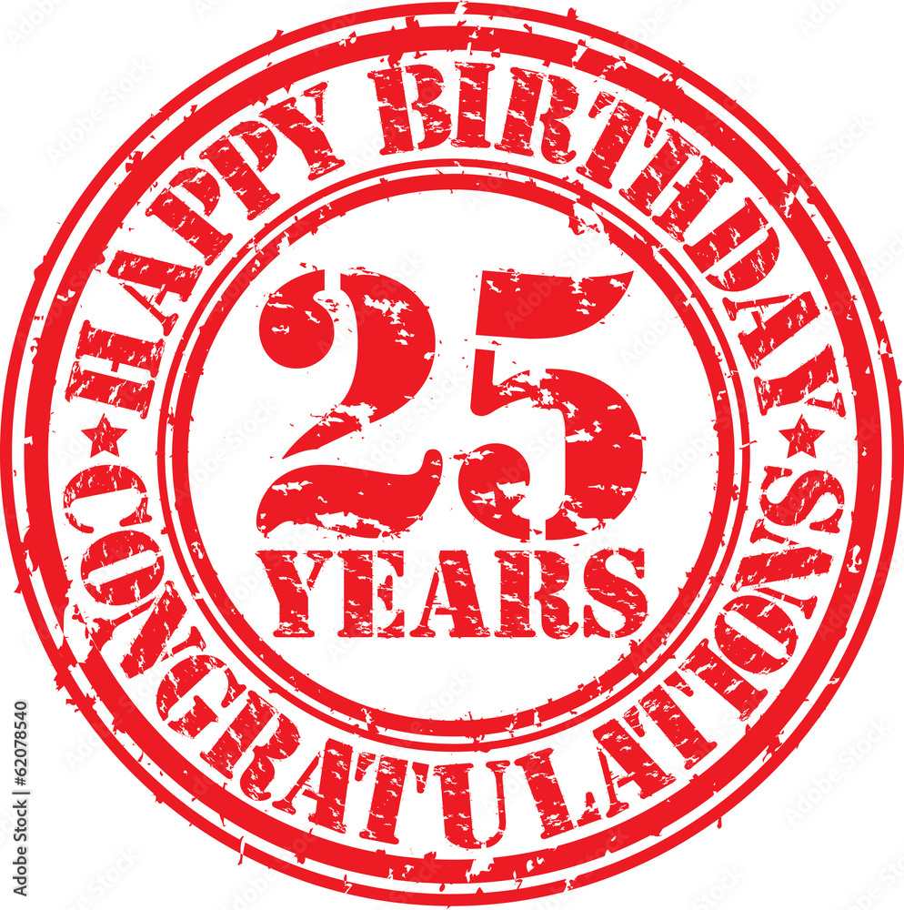 Happy birthday 25 years grunge rubber stamp, vector illustration Happy birthday 25 years grunge rubber stamp, vector illustration