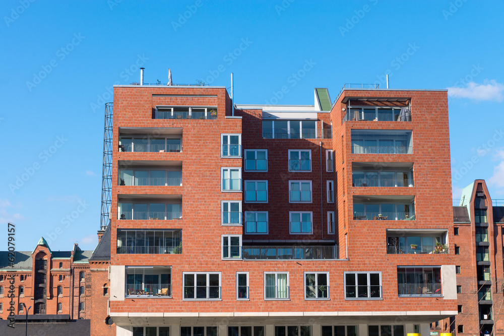 Red apartment house in Hamburg