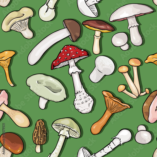 Vector Seamless Pattern of Mushrooms