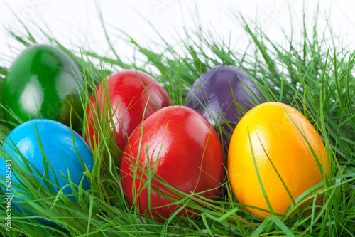 Colorful Easter Eggs on Green Grass