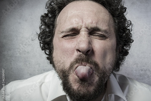 Fun, man in white shirt with funny expressions photo