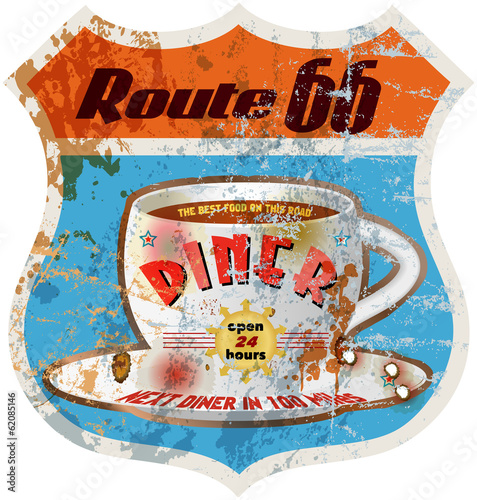 retro route 66 diner sign,weathered and worn, vector