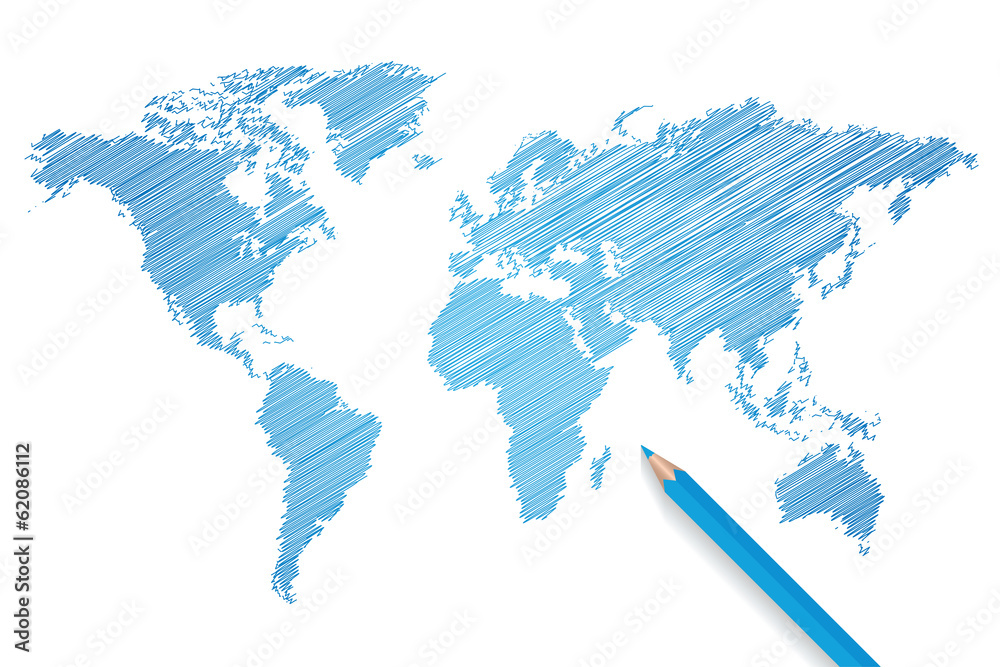 Fototapeta premium Colored pencil world map vector