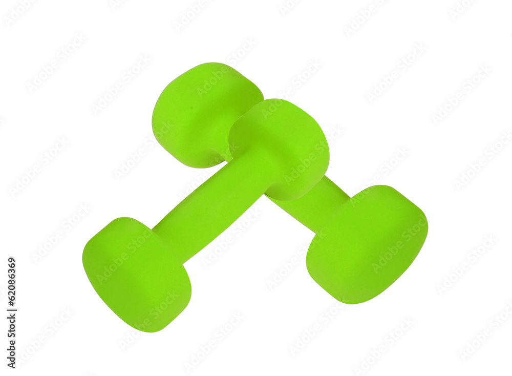Couple of green dumbbells isolated on white Couple of green dumbbells isolated on white