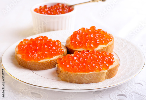 Red caviar on bread