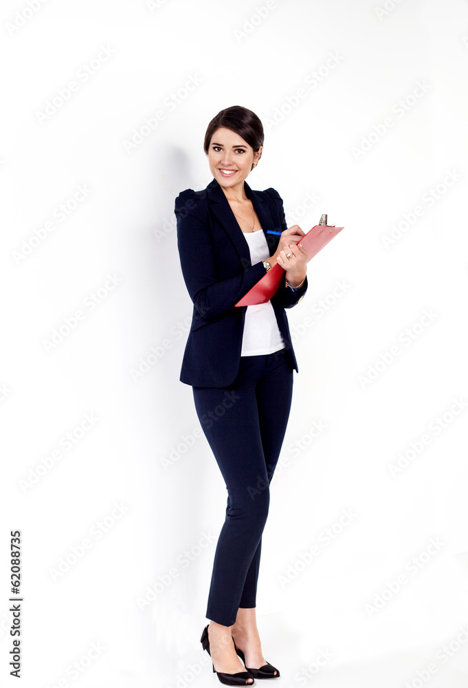 Happy successful business woman on white background Happy successful business woman on white background