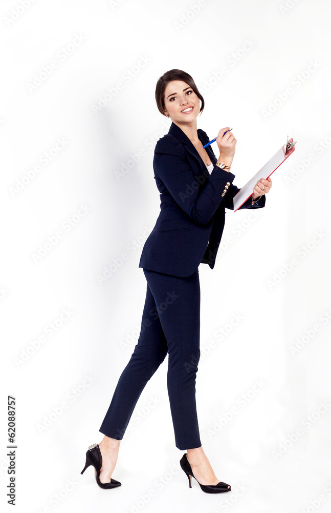 Happy successful business woman on white background Happy successful business woman on white background