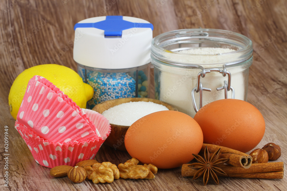 Selection of baking ingredients