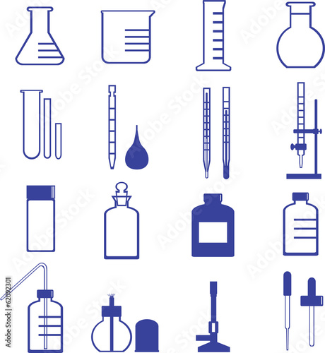 chemistry glassware and tools such as flask, buret, dropper
