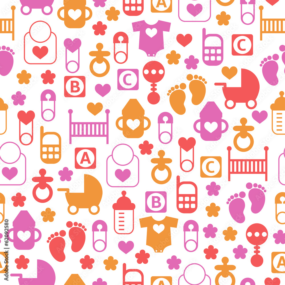 Seamless baby pattern, endless background of baby icons