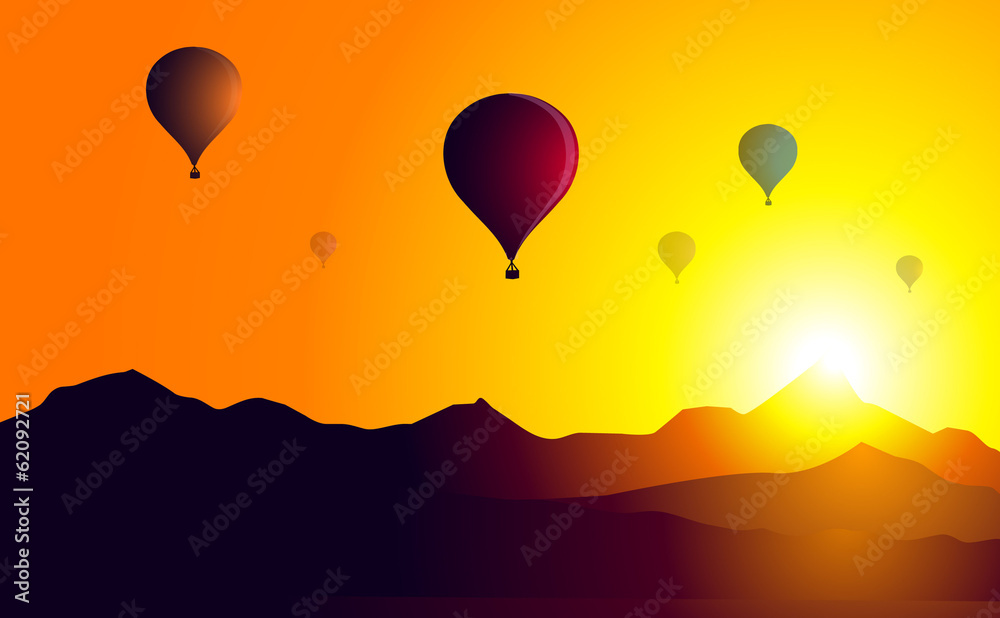 Fototapeta premium Air Balloons and Sunrise - Vector