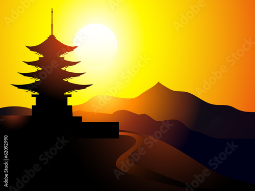 Wallpaper Mural Pagoda at Sunset time - Vector