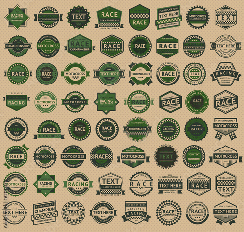 Racing badges - vintage style, big green set