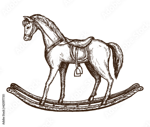 vintage horse toy hand drawn illustration