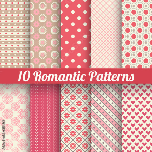 Romantic vector seamless patterns (tiling, with swatch).