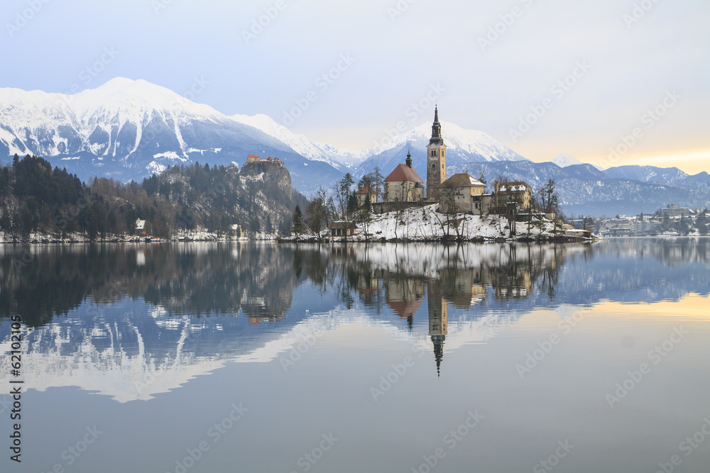 Winter landscape of Bled Lake
