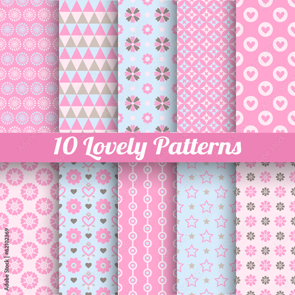 Lovely vector seamless patterns (tiling, with swatch).