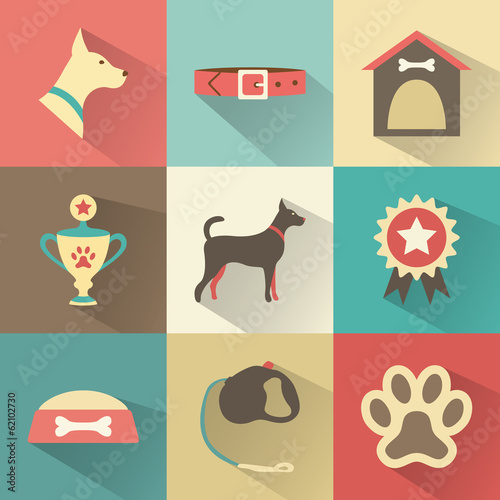 Retro dog icons set. Vector illustration for web, mobile