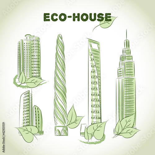 Eco green buildings icons