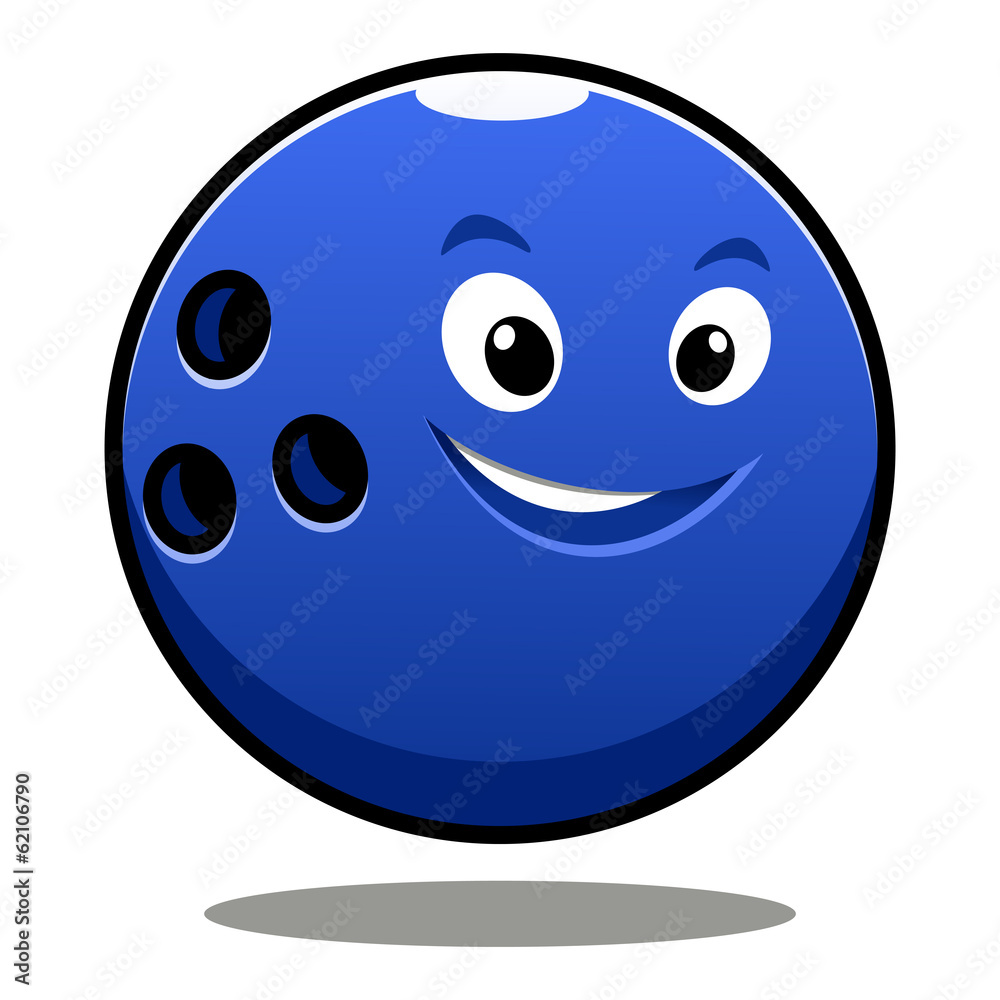 Fototapeta premium Happy colourful blue cartoon bowling ball
