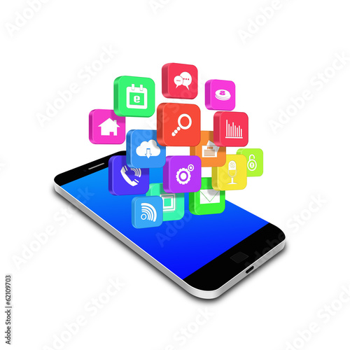 Colorful application icon on smartphone,cell phone illustration