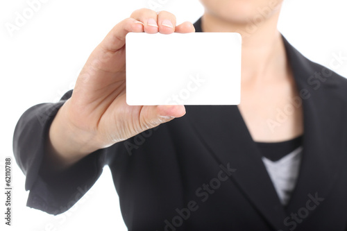 Business women holding name card