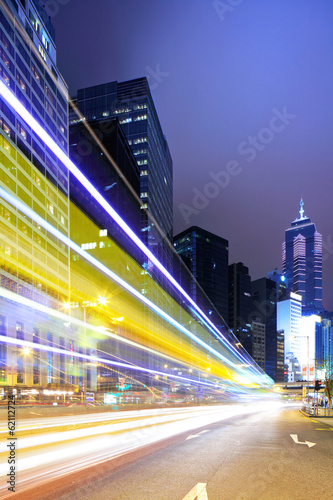 Fast moving car light in Hong Kong at night