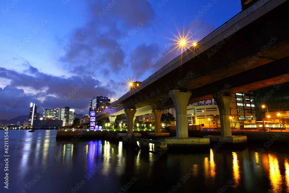 Fototapeta premium Viaduct in city at night