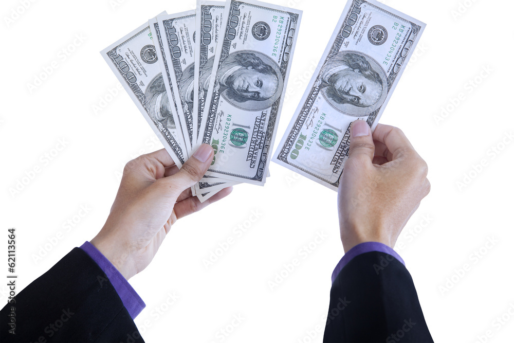 Businessman counts money in hands Businessman counts money in hands