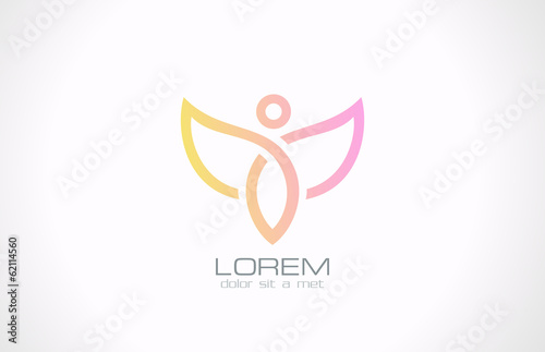 Woman with wings vector logo design template. Flying man