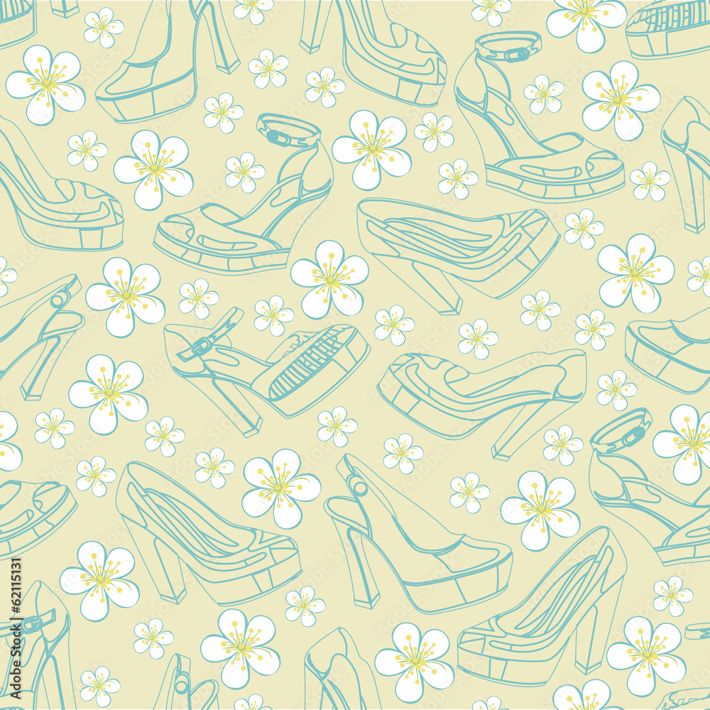 Fashion women's shoes and flowers in seamless pattern Fashion women's shoes and flowers in seamless pattern