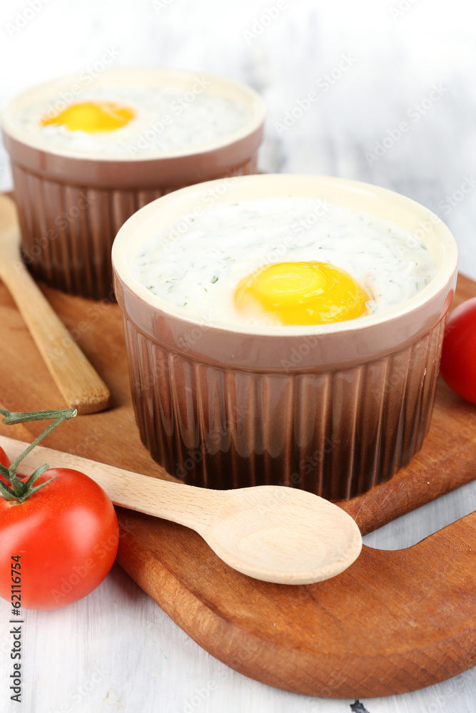 Baked eggs close up Baked eggs close up