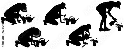 Vector silhouette of a gardener.