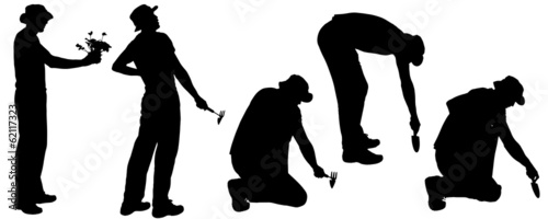 Vector silhouette of a gardener.