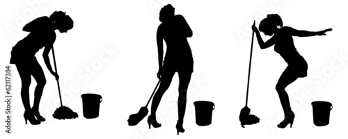 Vector silhouette of a cleaning lady.