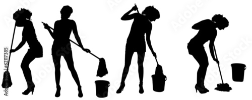 Vector silhouette of a cleaning lady.