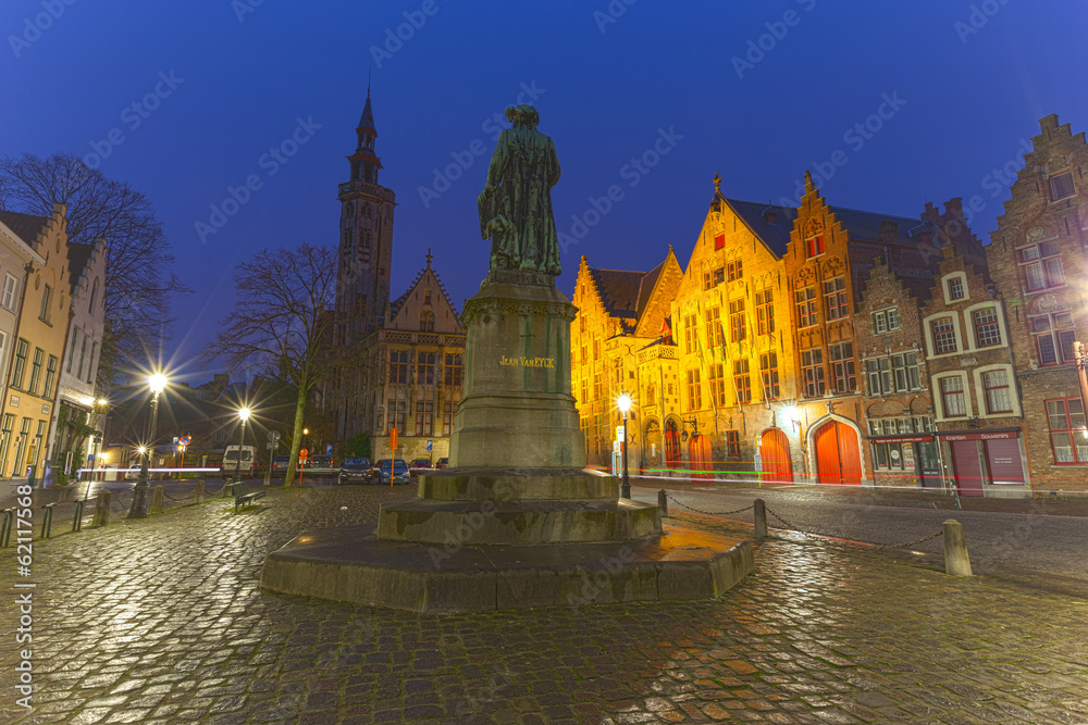 Statue of Jan van Eyck in Brugge / Bruges in Blue Hour