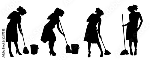 Vector silhouette of a cleaning lady.