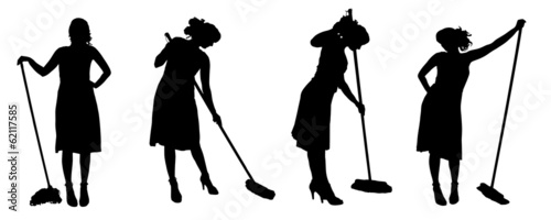 Vector silhouette of a cleaning lady.