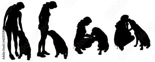 Vector silhouette of a woman with a dog.