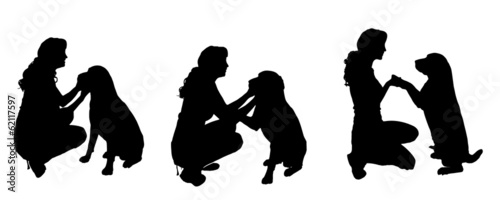 Vector silhouette of a woman with a dog.