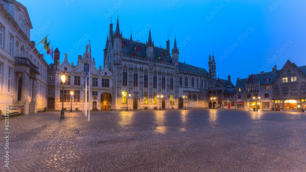 Square with town hall in Bruges, Belgium
