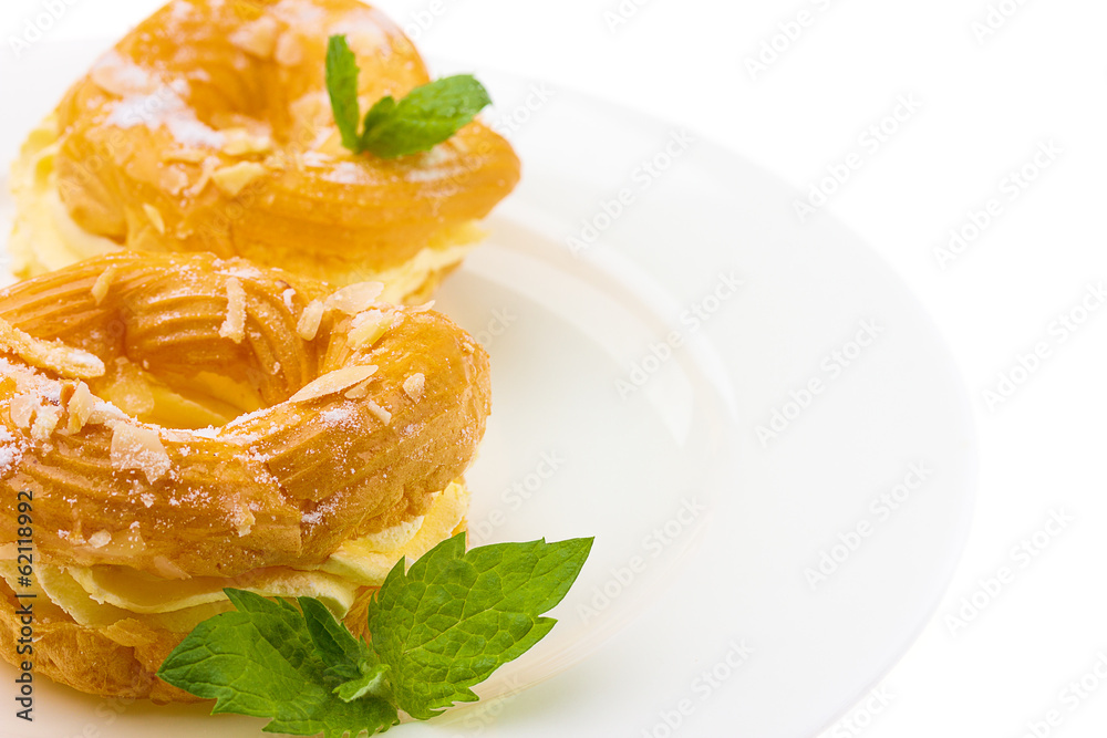 donuts on white plate isolated on white donuts on white plate isolated on white