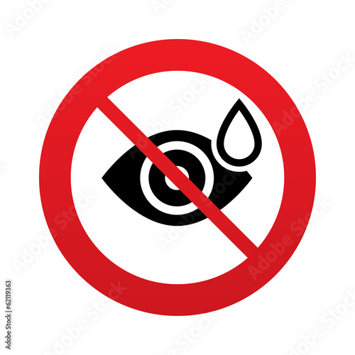 Eye with water drop sign. Drip into the eyes.
